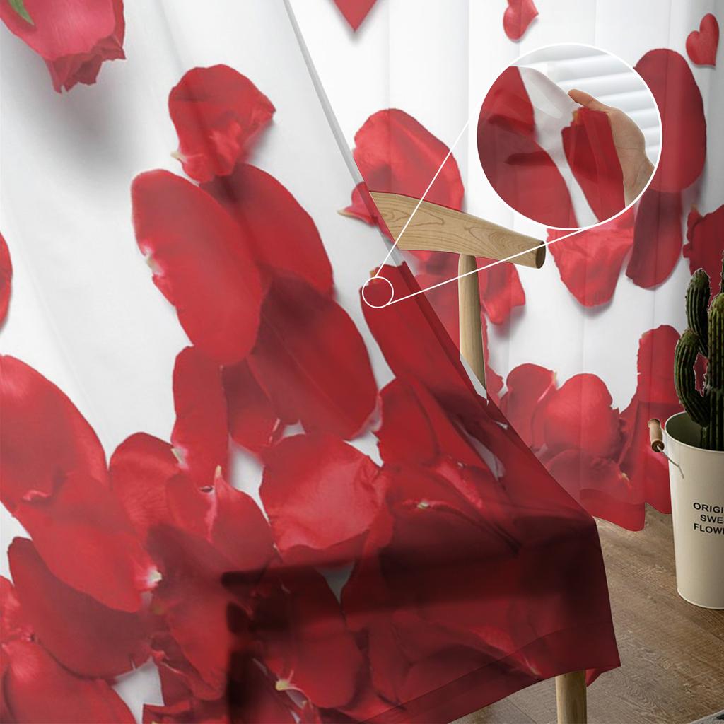 Красная роза, зеленый лист, растение, красивые прозрачные шторы для гостиной, спальни, украшения, оконная вуаль, утренняя тюлевая занавеска