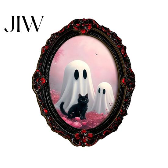 Vintage Ghost Fridge Decorations Halloween Dark Style Refrigerator Magnet, Retro Gothic Oval Photo Carved Portrait Magnets Frame