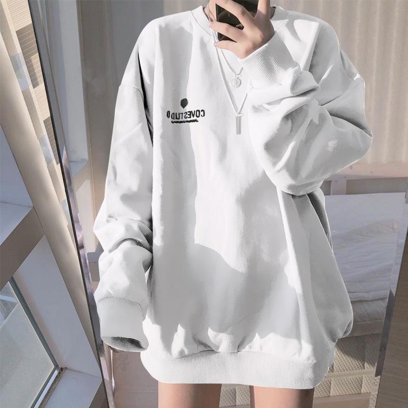 Cotton-inclusive Harajuku Style Sweatshirt for Women Korean Style Loose Casual Top Hong Kong Style Base Shirt for Students Women's Clothing