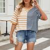 Women's Striped Colorblock Round Neck Loose Short-sleeved Pullover Top