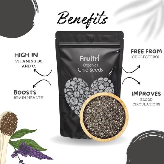 Fruitri Premium Chia Seeds for Eating 200g, Fiber Rich, Raw Chia Seeds for Weight Management, Organic Healthy Snacks