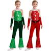 Girl Christmas Costume One Piece Sleeveless Velvet Bodysuit Plush Sequins Flared Jumpsuit Arm Sleeve Set