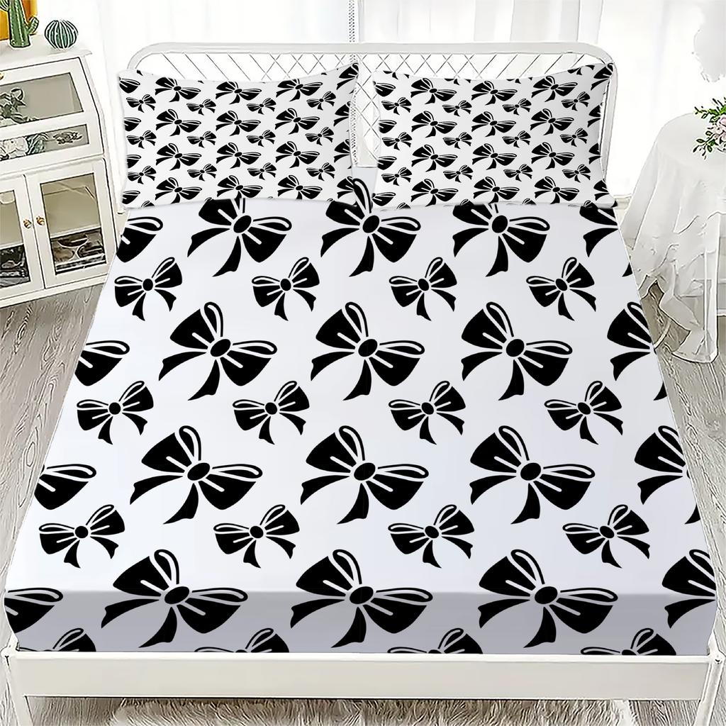 Набор простыней на резинке с бантом, 2/3 шт., Персонализированный комплект постельного белья с бантом, Удобный, Приятный к коже, Милый стиль, 180x220 см