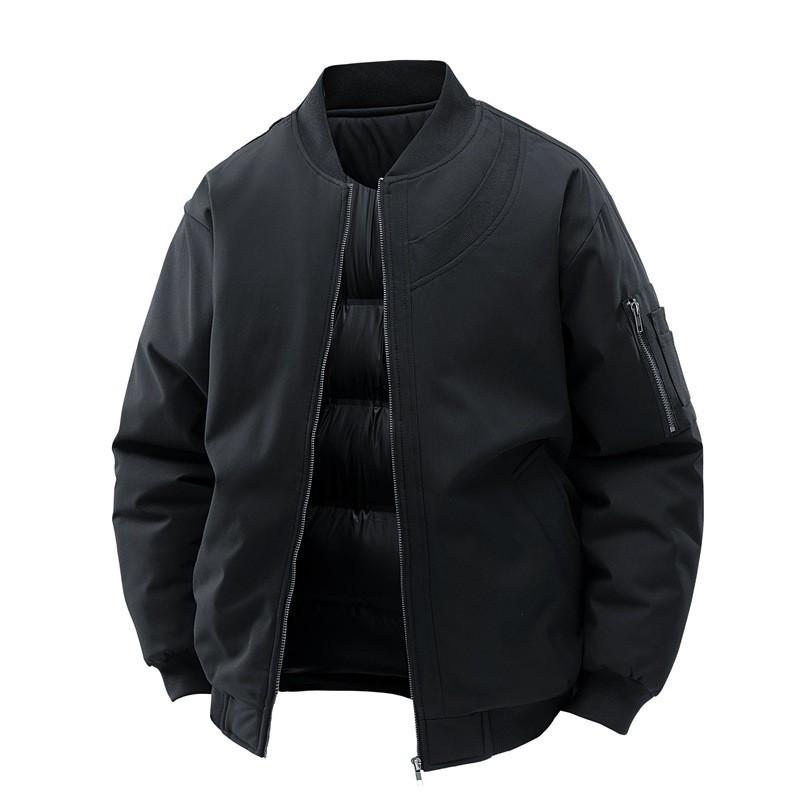 Thickened Cotton Jacket for Men's Winter Baseball Collar Solid Color Loose Cotton Jacket Couple's Warm Cotton Jacket