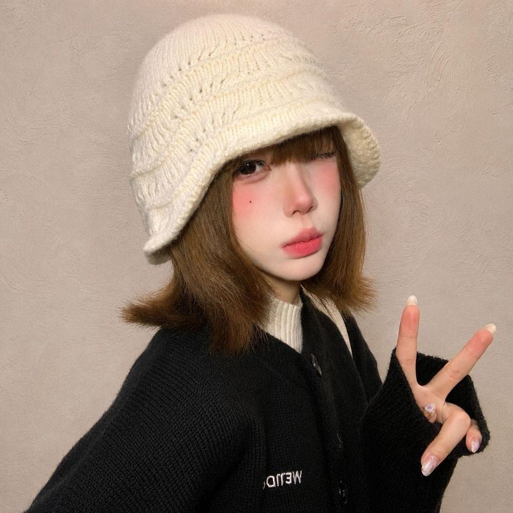 Hollow Knitted Hat Knitted Bucket Hat Knitted Winter Beanie Fashion Fisherman Hat Women