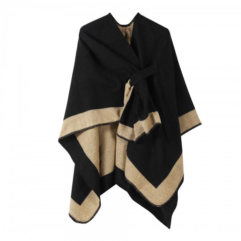 Mens Dual Color Faux Cashmere Cape Coat Warm Shawl Outerwear All