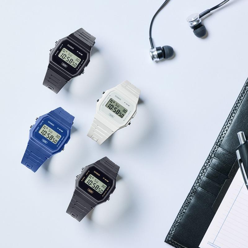 Casio Мужские цифровые кварцевые часы с будильником, водостойкие, из смолы F-91WB-7A