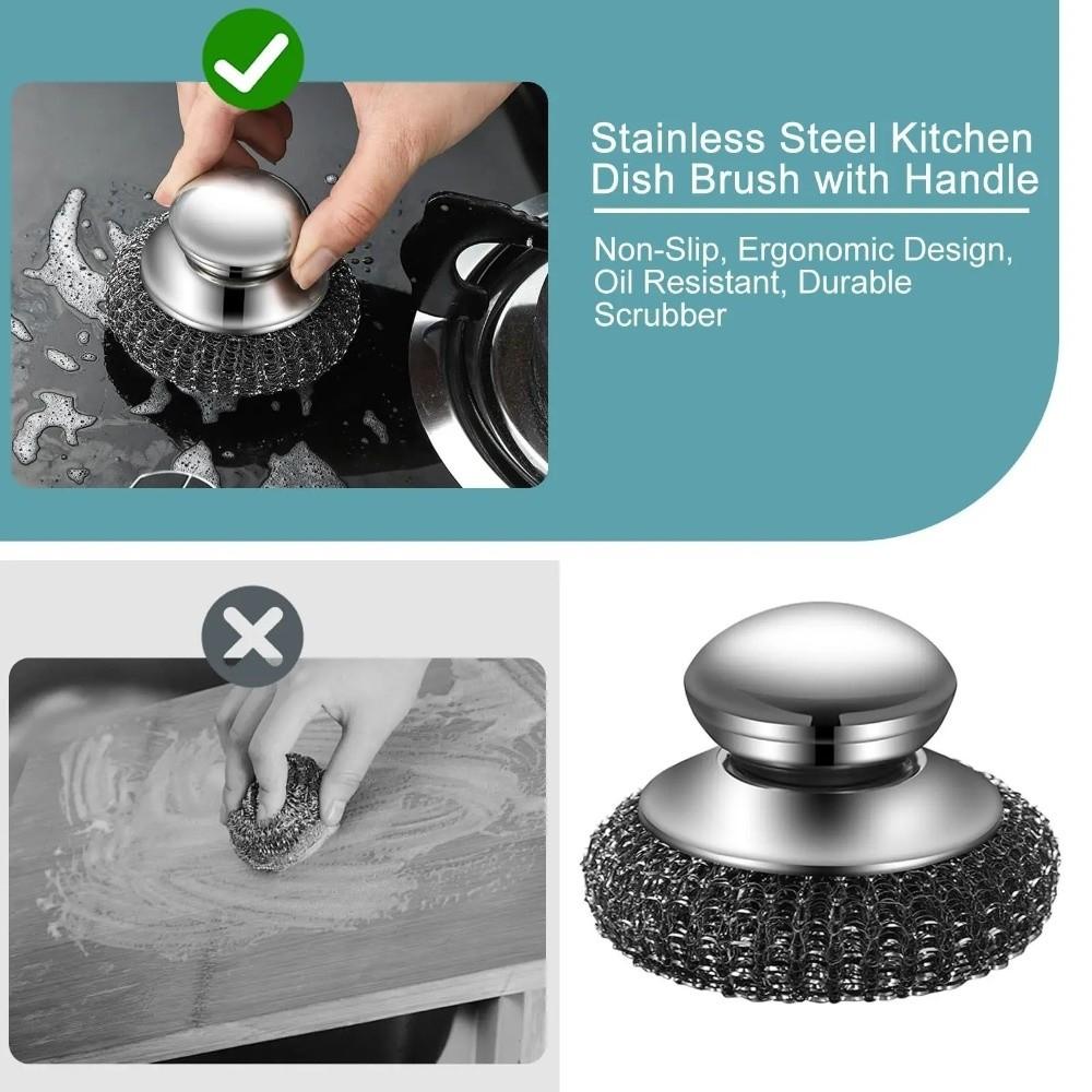 Stainless Steel Pot Brush with Handles Kitchen Cleaning Tool New Metal Scrubber Home Kitchen