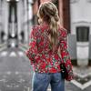 Женские весенне-осенние блузки с круглым вырезом и длинным рукавом с высокой талией, элегантные тонкие блузки с цветочным принтом, S-XL