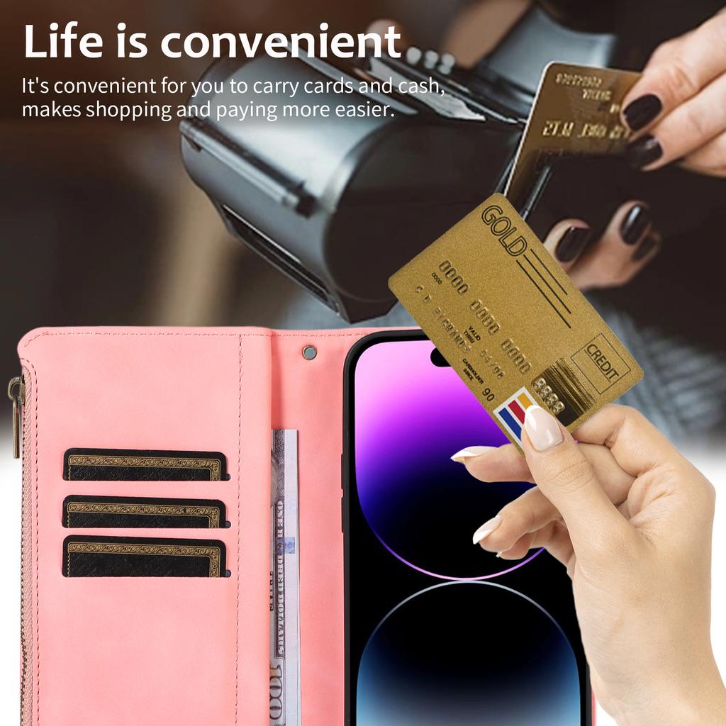 Wallet 9 Card Flip Zipper Leather Case for for Samsung S23 S22 S21 S20 Ultra Plus A13 A14 A54 A53 iPhone 15 14 Plus 13 12 11 Pro Max X XR XS Max 8P 7P