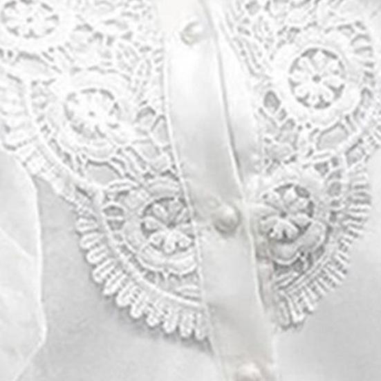 Women Spring Shirt V Neck Hollow Out Lace Patchwork Half Button Closure Solid Color Loose Long Sleeve Soft OL Commute Top