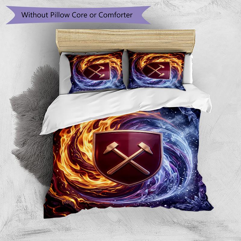 West Ham United Football Printed 3 Pieces Bedding Set, Comfortable Skin Friendly Bedroom Duvet Cover Set