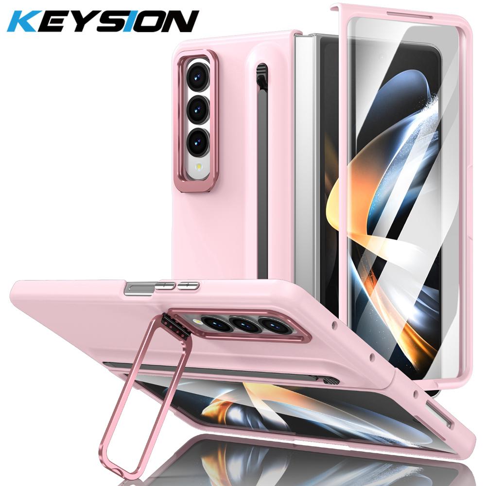 KEYSION С чехлом для сенсорной ручки для Samsung Galaxy Z Fold 4 3 5G, жестким чехлом для телефона с подставкой из ПК и защитой экрана из закаленного стекла