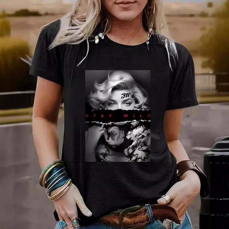 Летняя женская одежда с рисунком из чистого хлопка с круглым вырезом и короткими рукавами, повседневные модные футболки для женщин