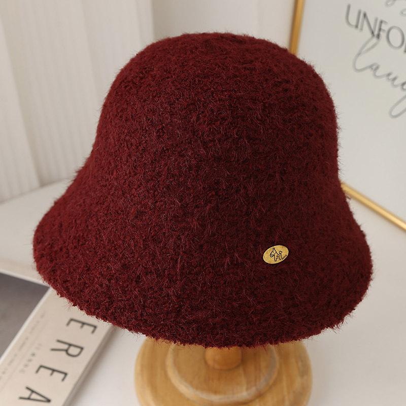 Gray wool bucket hat women's autumn and winter feeling Korean face small bucket hat warm plush knitted basin hat