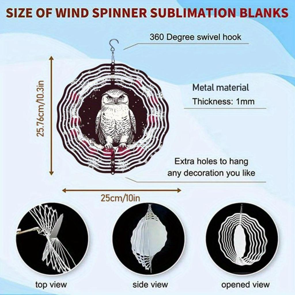 Christmas Owl Wind Spinner 3D Metal Hanging Ornament for Indoor Outdoor Garden Decor Holiday Yard Art Easy Install No Power Needed
