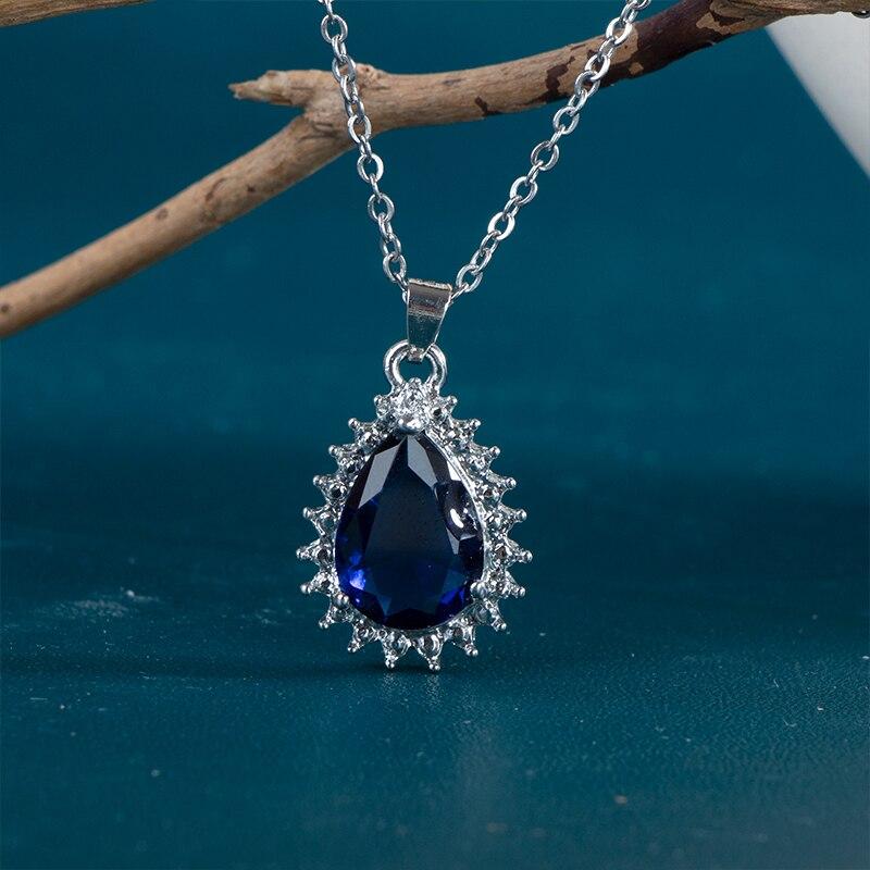 POMOiii Ожерелье с подвеской из циркона в форме груши, женские винтажные аксессуары для вечеринки, красное/синее/зеленое ожерелье, элегантные женские украшения