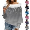 Women's Loose Casual Floral Print Off-the-shoulder Plush Patchwork Line Neck Top