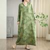 Real Early Autumn New Color Holiday Style Travel V-neck Retro Long Dress Covering Meat Cotton and Linen Dress