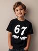 67 Meme Graphic Tshirt Kids Funny Number Print Summer Short Sleeve Loose Streetwear Tops