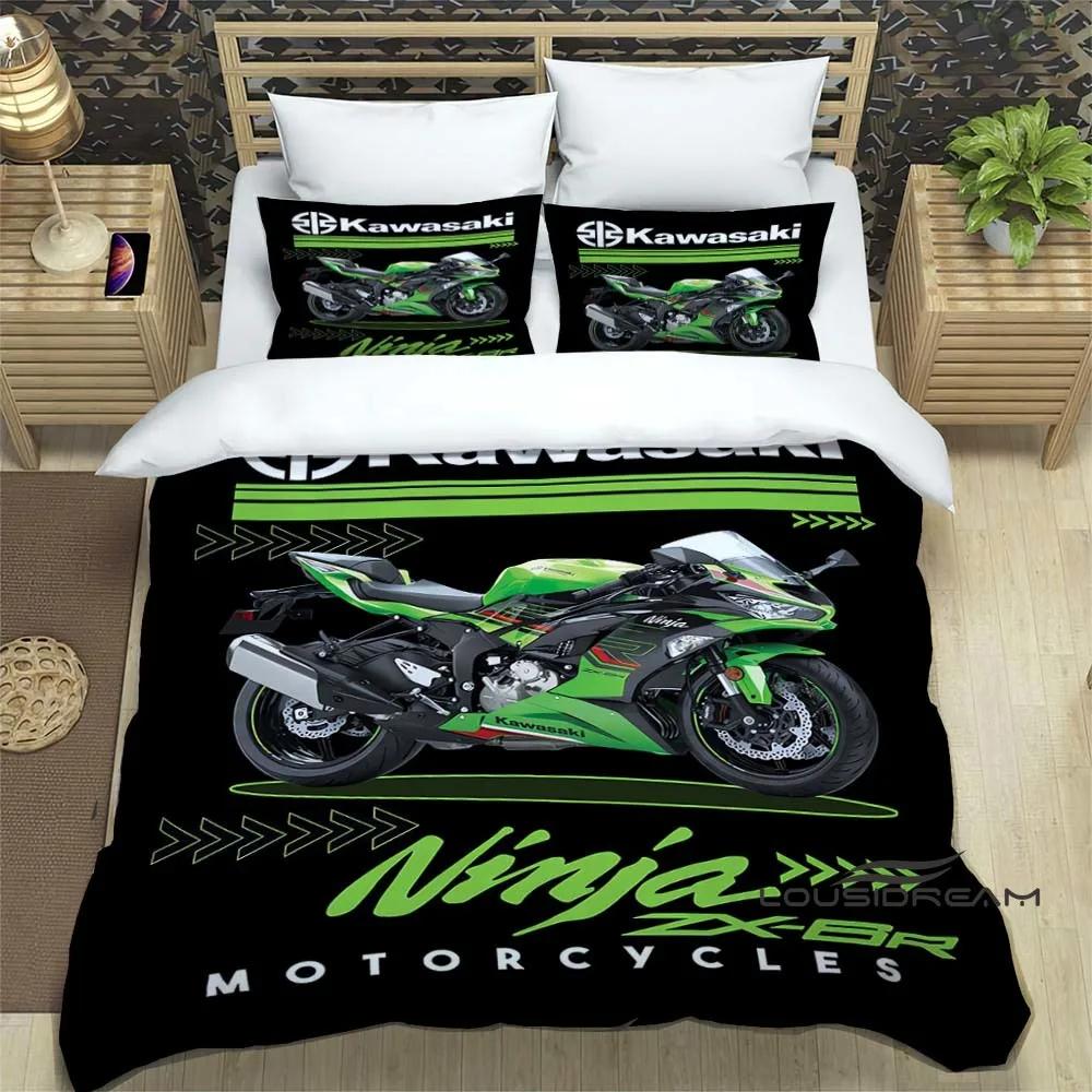3D Ретро Принт Логотип Мотоцикла K-Kawasaki Комплект Постельного Белья Элегантный Комплект Постельного Белья Пододеяльник Покрывало на Кровать Роскошный Подарок на День Рождения