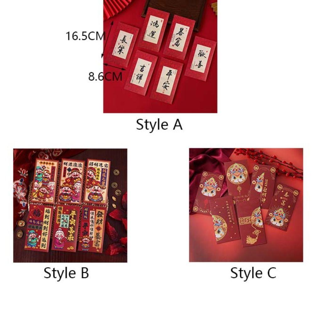 6Pcs Solid Chinese New Year Red Envelope Blessings Printing Red Packet Lucky Money Bag Kids
