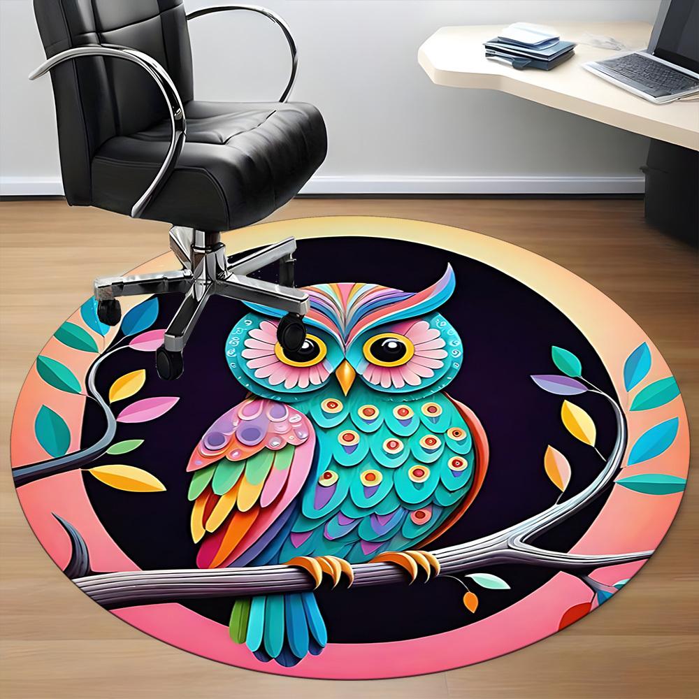 1pc Owl Artwork Office Round Rug, Non-slip, Soft and Durable Office Rug for Interior Decoration, Perfect for Office, Beautiful Decoration yy260323090