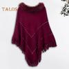 Women Fall Winter Cloak Tassel Bead Decor Faux Fur Decor Triangle Shape Solid Color Knitted Keep Warm Elastic Poncho Shrug Bohemian Style Cable Wrap