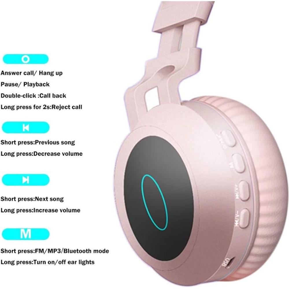 Детские Bluetooth-наушники, беспроводные наушники с микрофоном, наушники-кошачьи ушки со слотами SD и TF, стерео, беспроводной режим и проводные