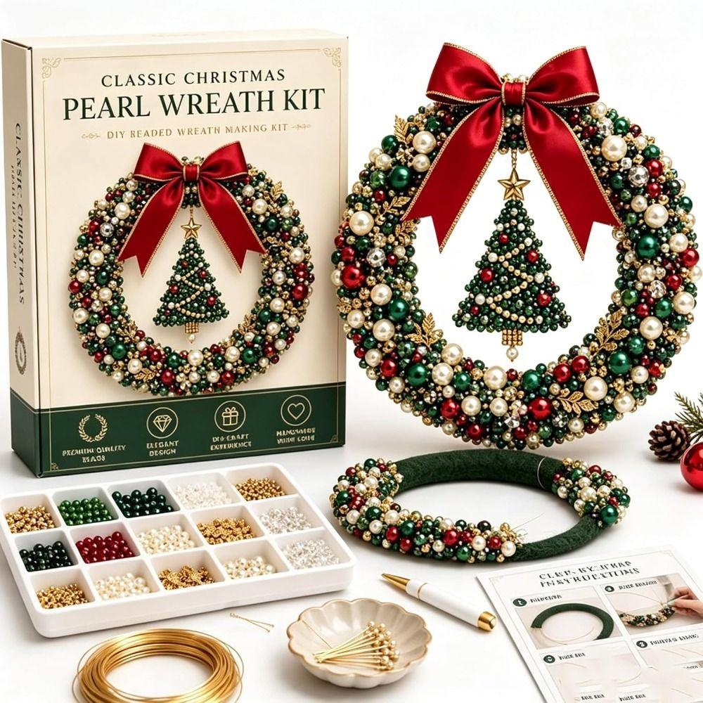 Beaded Beaded Wreath Kit DIY Craft Pearl Wreath Kit Creative Holiday Wreath Kit Door Decoration