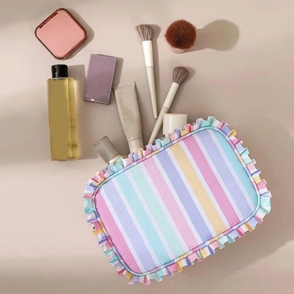 Oxford Women's Makeup Case Ruffle Decoration Striped Makeup Organizer Toiletries Organization