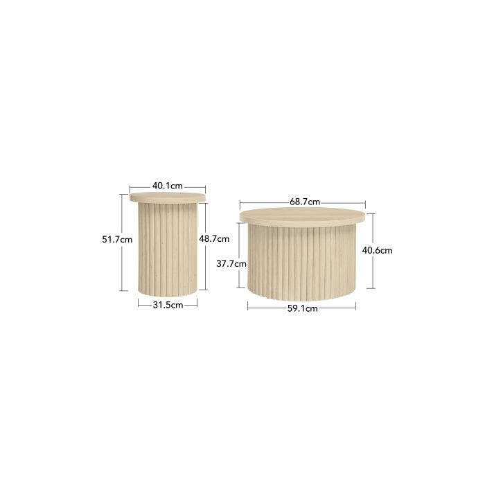 Table basse ronde - MUVOE - Ensemble 2 pièces - Bois naturel - Design contemporain - Stable et durable