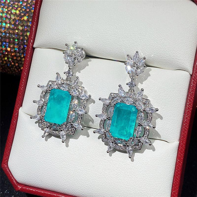Huitan Gorgeous Green CZ Wedding Earrings for Women Brilliant Cubic Zirconia Dangle Earrings Engagement Party New Trendy Jewelry