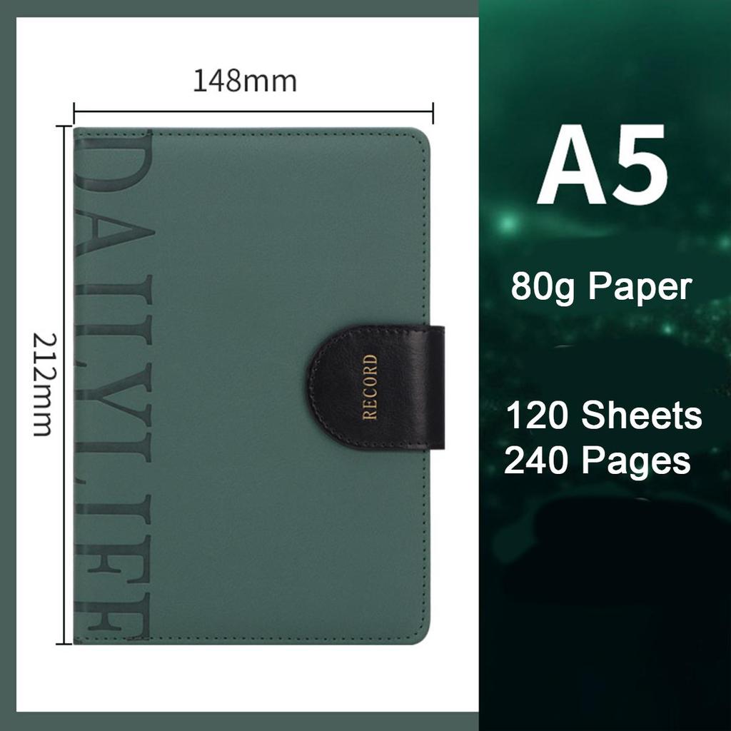 A5 Thick Leather Business Notebook, Buckle Office Notepad, Meeting Record Book, Travel Log, Diary, Student Notebook, Excerpt Book