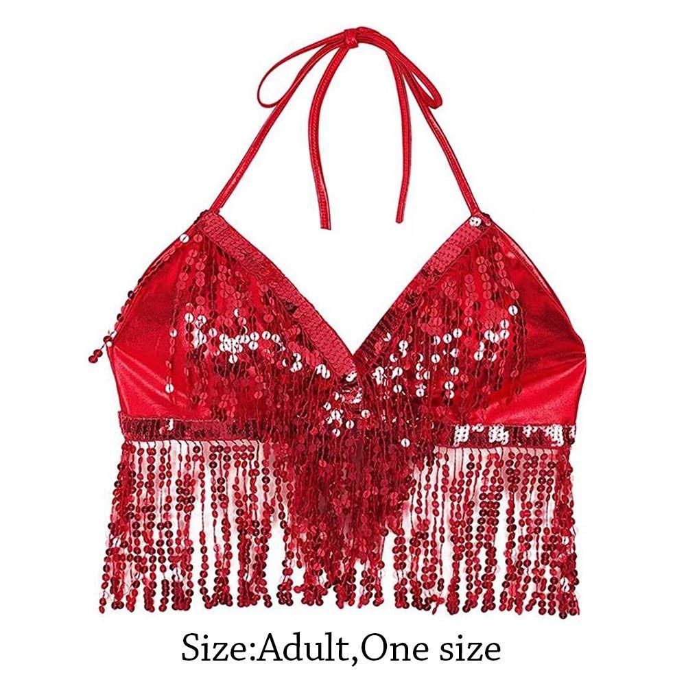Stage Sequin Nightclub Tassel Performance Top Halter Bra Show Costumes Belly Dance Bra