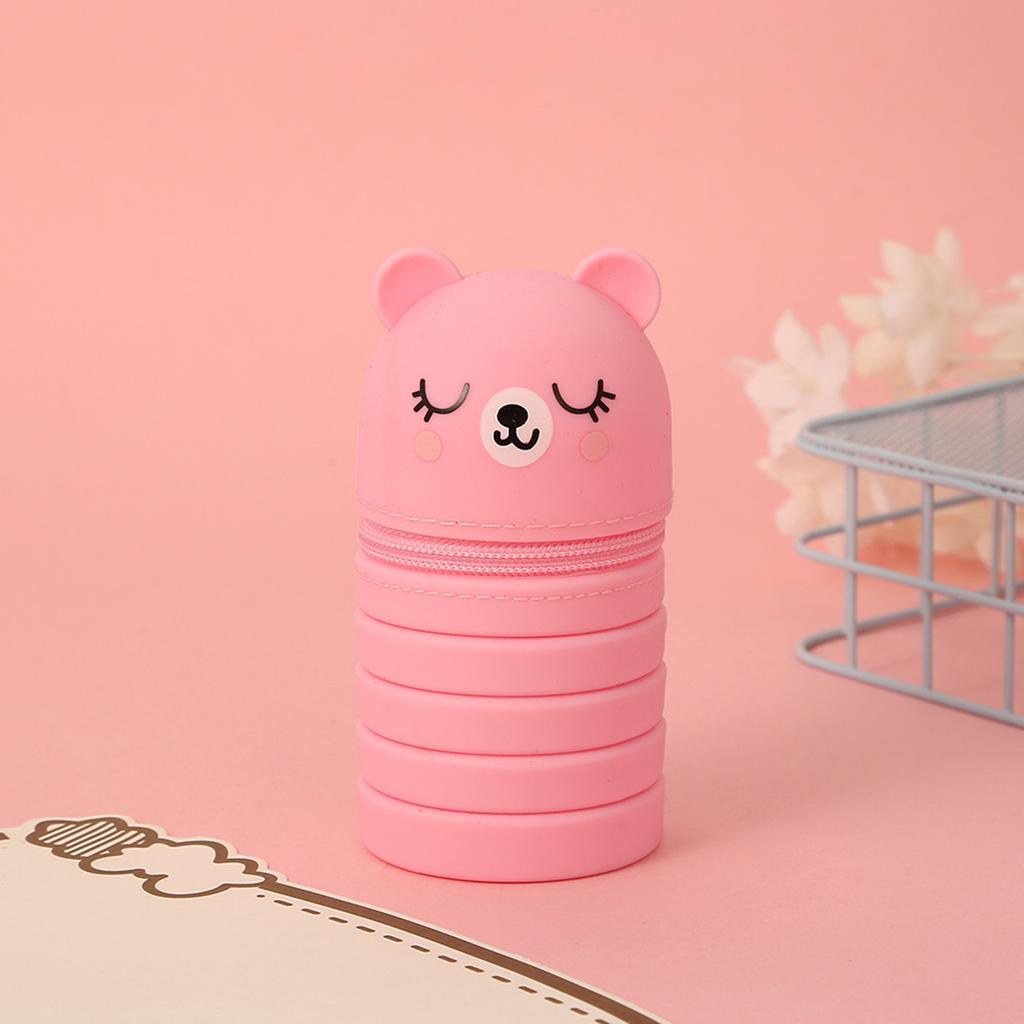 2Pcs Cartoon Pencil Holder Telescopic Silicone Pen Bag Pencil Pouches Zippered Pen Case Collapsible Pen Pencil Holder