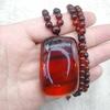 Янтарное ожерелье Уши Пай с прожилками крови: Унисекс янтарный кулон в этническом стиле на цепочке для свитера.