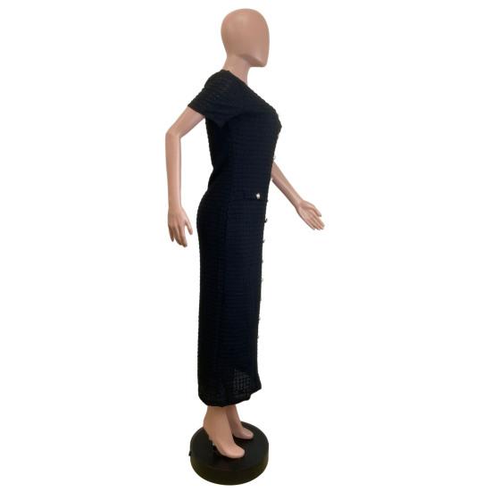 Женское вязаное макси-платье на пуговицах с коротким рукавом и круглым вырезом, прямое платье, официальное платье для гостей на свадьбу, вечеринки, коктейльное платье