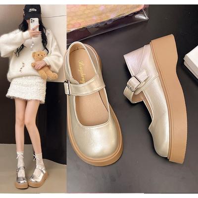 Мода 2025 Весенняя мода Клиновидная подошва Круглый носок Мягкая подошва Обувь Лолиты Женская Милая Винтажная Обувь Джейн Массивные Туфли Студента
