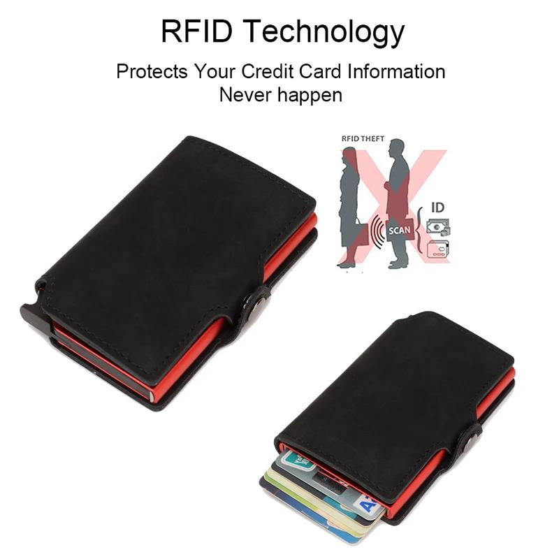Тонкий держатель для визиток Мужской кошелек Металлический RFID Умный кошелек Тройной Выдвижной чехол Держатель для банковских карт Кредитных карт Визиток