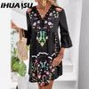 Women's Summer V-neck Lace Patchwork Casual All-match Print Dress