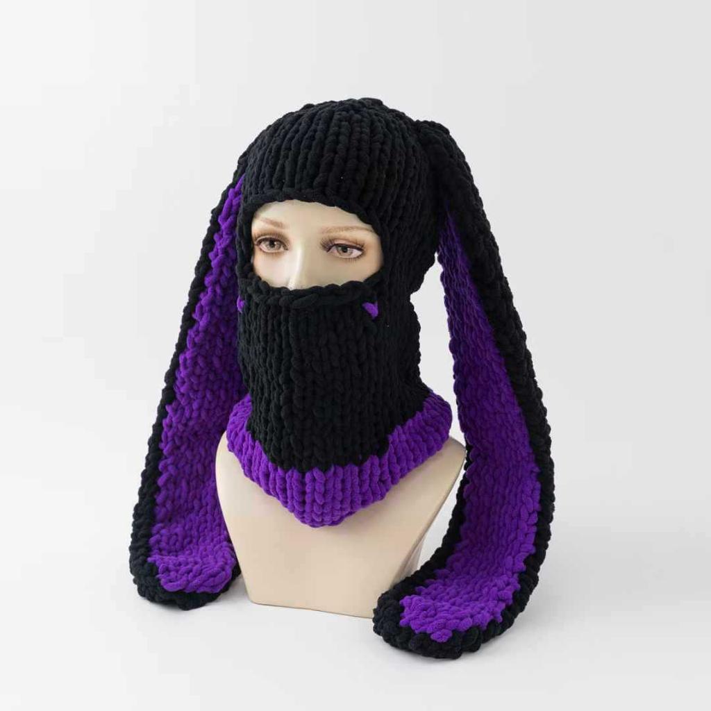 Little devil handmade knitted hat thickened thermal fleece hat mask funny hood sweet cool winter tide hat devil horn