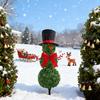 Christmas Snowman Topiary 31" Artificial Snowman Shaped Topiary Tree with Red Bow Santa Hat Faux Boxwood Topiary for Home Front Porch Garden Decor