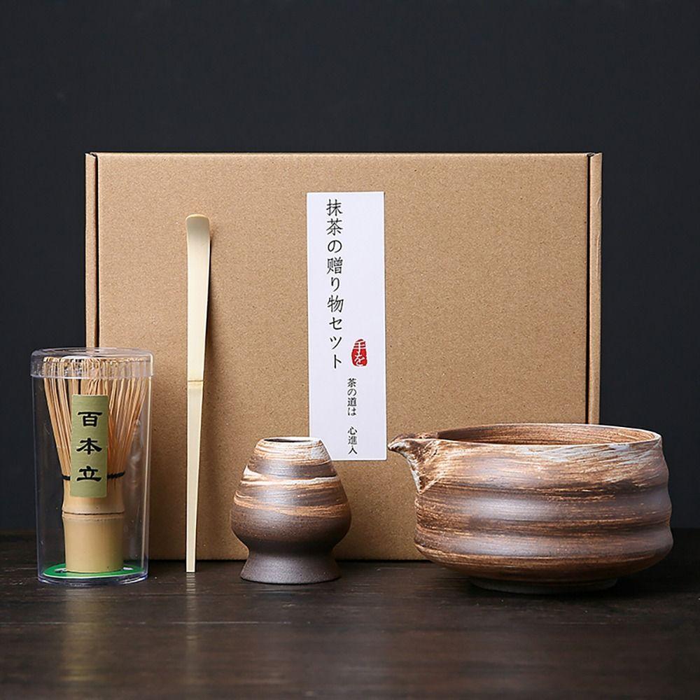 4PCS Food Grade Japanese Matcha Tea Set Bamboo Ceramic Japanese Chasen Matcha Whisk Set Stirring