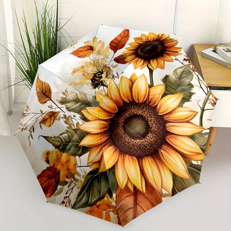 Nature'S Beauty Automatic Folding Umbrella Compact Lightweight Retractable Sunflower Design For Outdoor Adventures And Travelt130