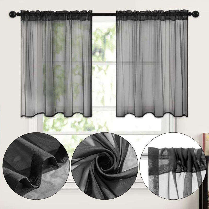 2pcs Sheer Kitchen Short Curtains Rod Pocket Room Divider Semi-Blackout Window Valances for Bathroom Bedroom Rideaux Chambre