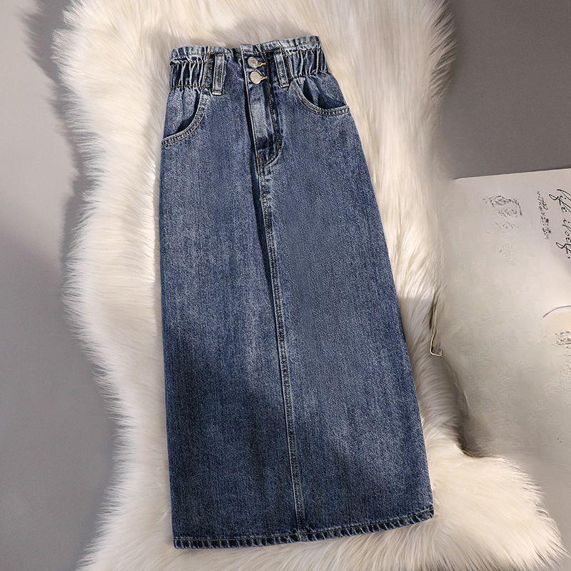 Повседневная джинсовая юбка большого размера с однотонными карманами на пуговицах, летняя офисная женская винтажная тонкая элегантная юбка, весенняя корейская мода Faldas