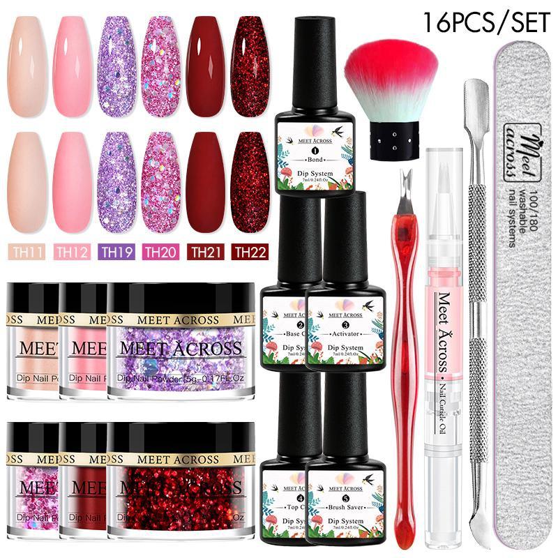 MEET ACROSS 8 шт./12 шт./16 шт., набор для ногтей с системой погружения, порошок для ногтей с базовым активатором, жидкий гель, цвет ногтей, натуральный сухой