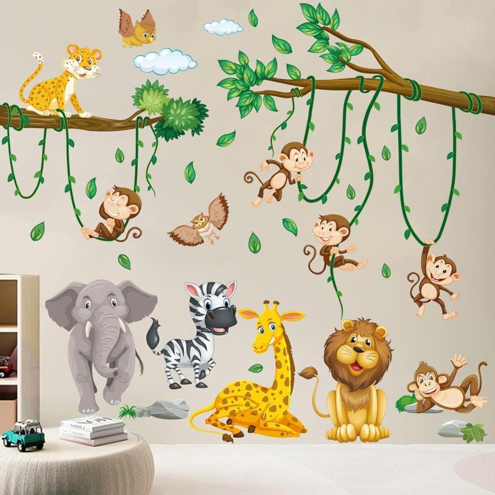 Jungle Animal Tree Vine Wall Stickers Children's Room Animal Boys and Girls Baby Room Bedroom Wall Decoration
