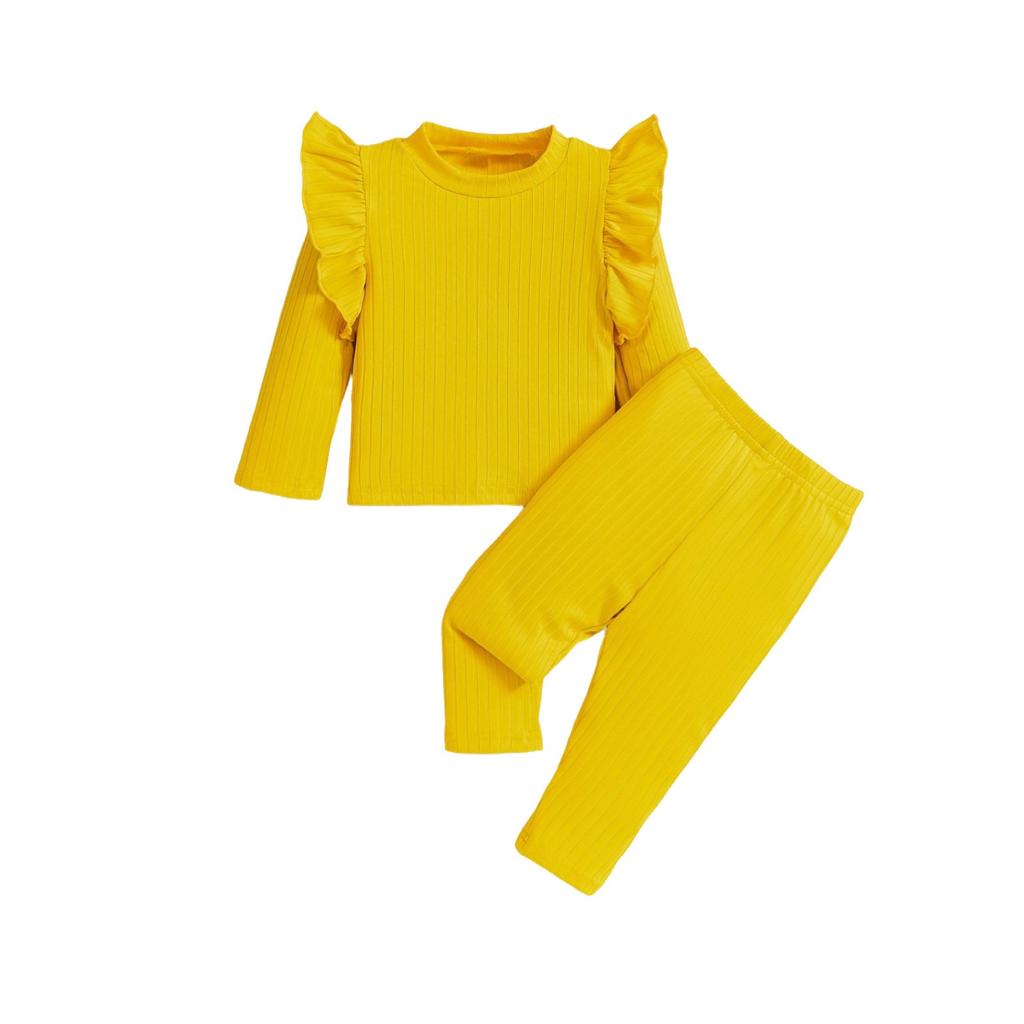 Girls' Solid Pajama Set - Long Sleeve Top & Pants